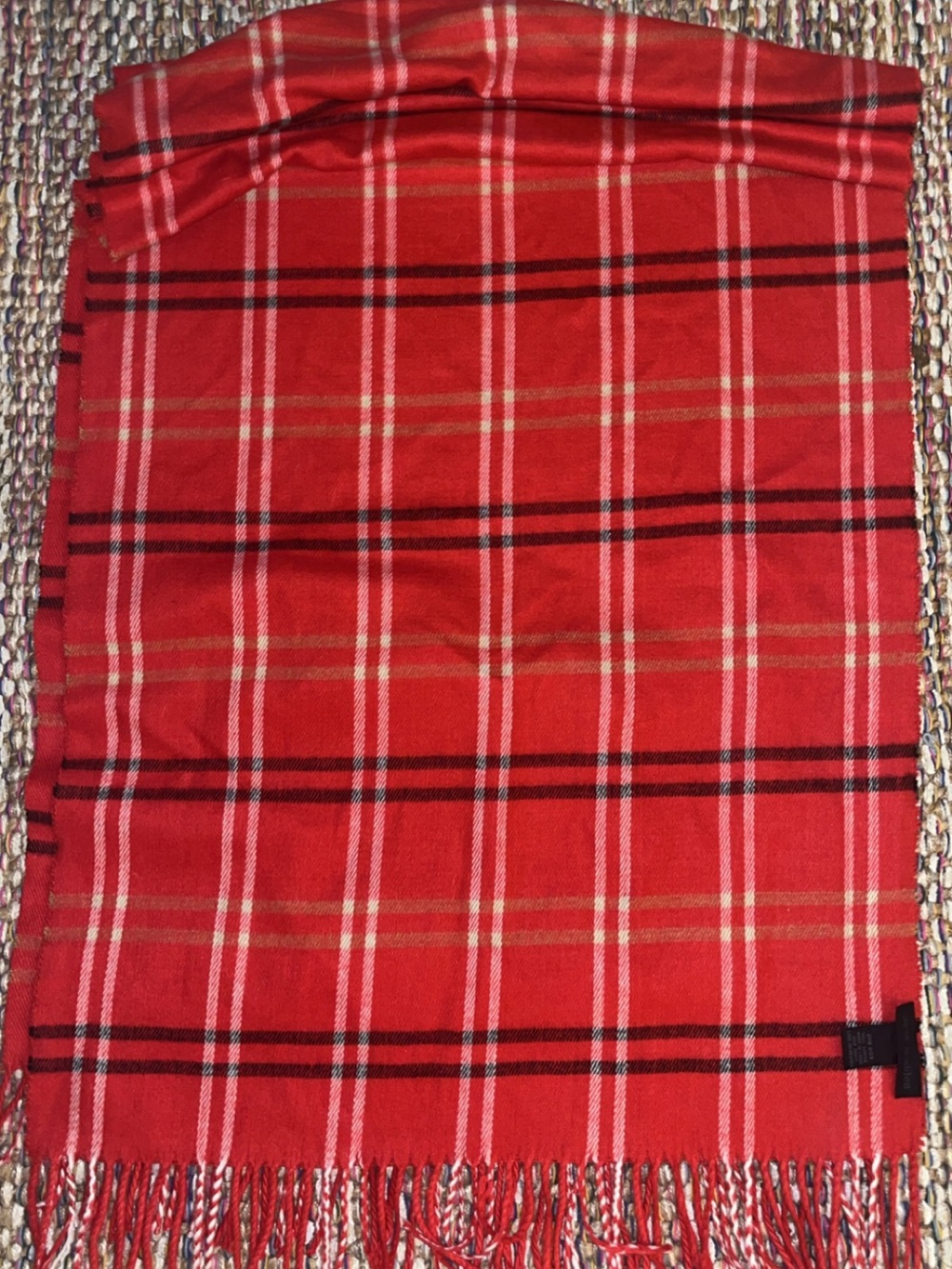 Steve Madden Red Plaid Fringe Scarf